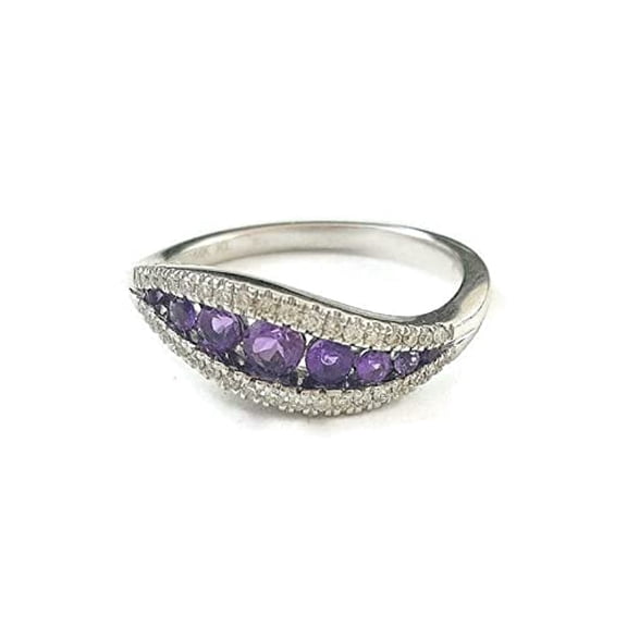 HeartsAndYou 2ct Natural Amethyst Diamond Ring Split Band Statement 100% 14k SOLID White Gold