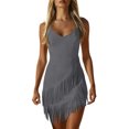 thumbnail image 2 of Ovbmpzd Sexy Women Summer Dresses Mini Gray A-Line Solid Dresses Casual Sleeveless V-Neck Dresses Summer Dresses,XL, 2 of 6