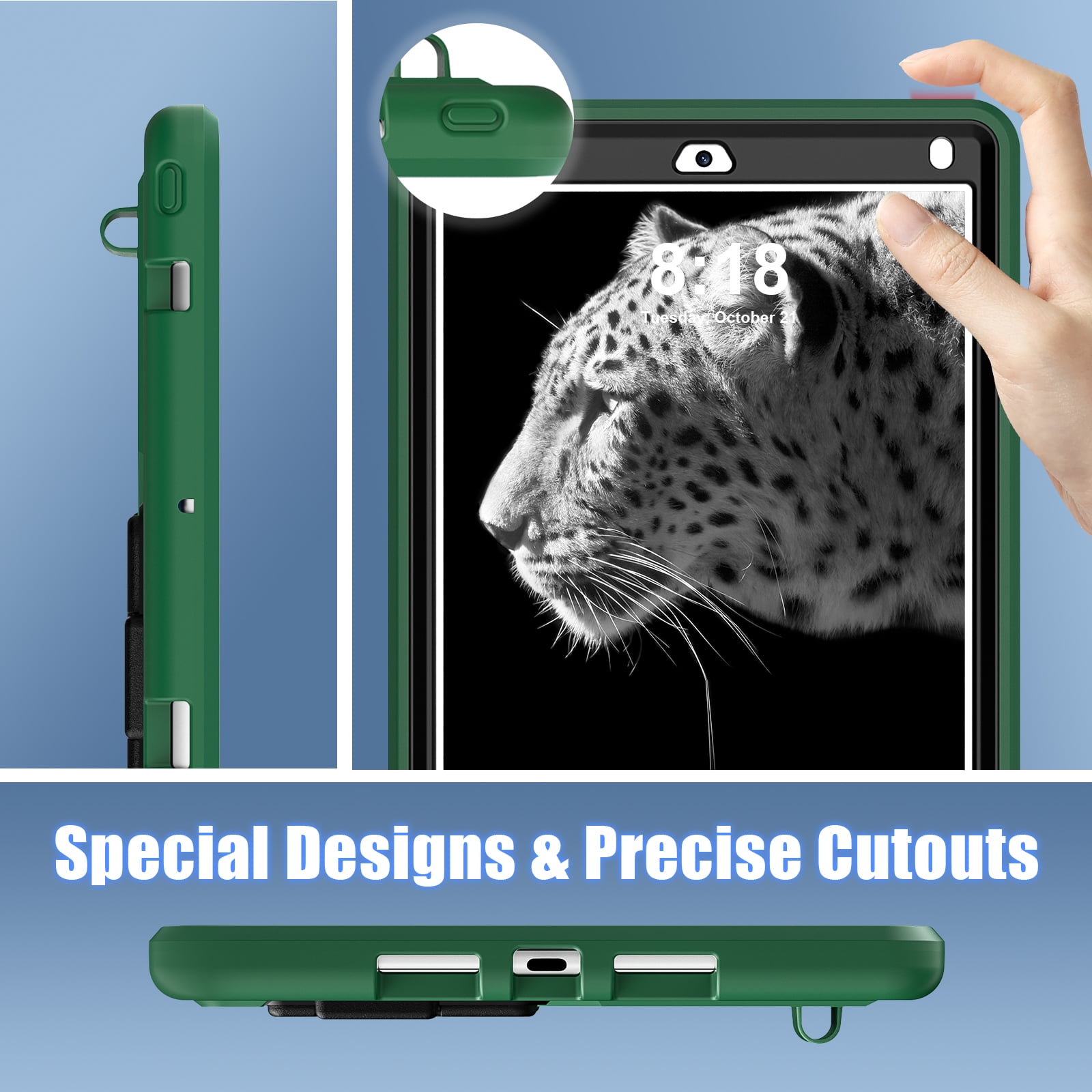 TECH CIRCLE Kids Case for iPad 9.7 2018/2017/iPad Air 2/Pro 9.7 with Pencil Holder,Shockproof Portable Handle Stand Protective Kids Case for iPad 9.7 Inch 6th Gen/5th Gen/Air 2/Pro 9.7",Green