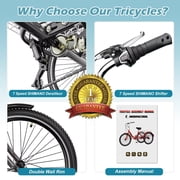 MOPHOTO 3 Wheel Bicycle for Adults 24 inch, Adult Tricycle 7 Speed with Basket/Bell, Cyan Cruiser Tricycle