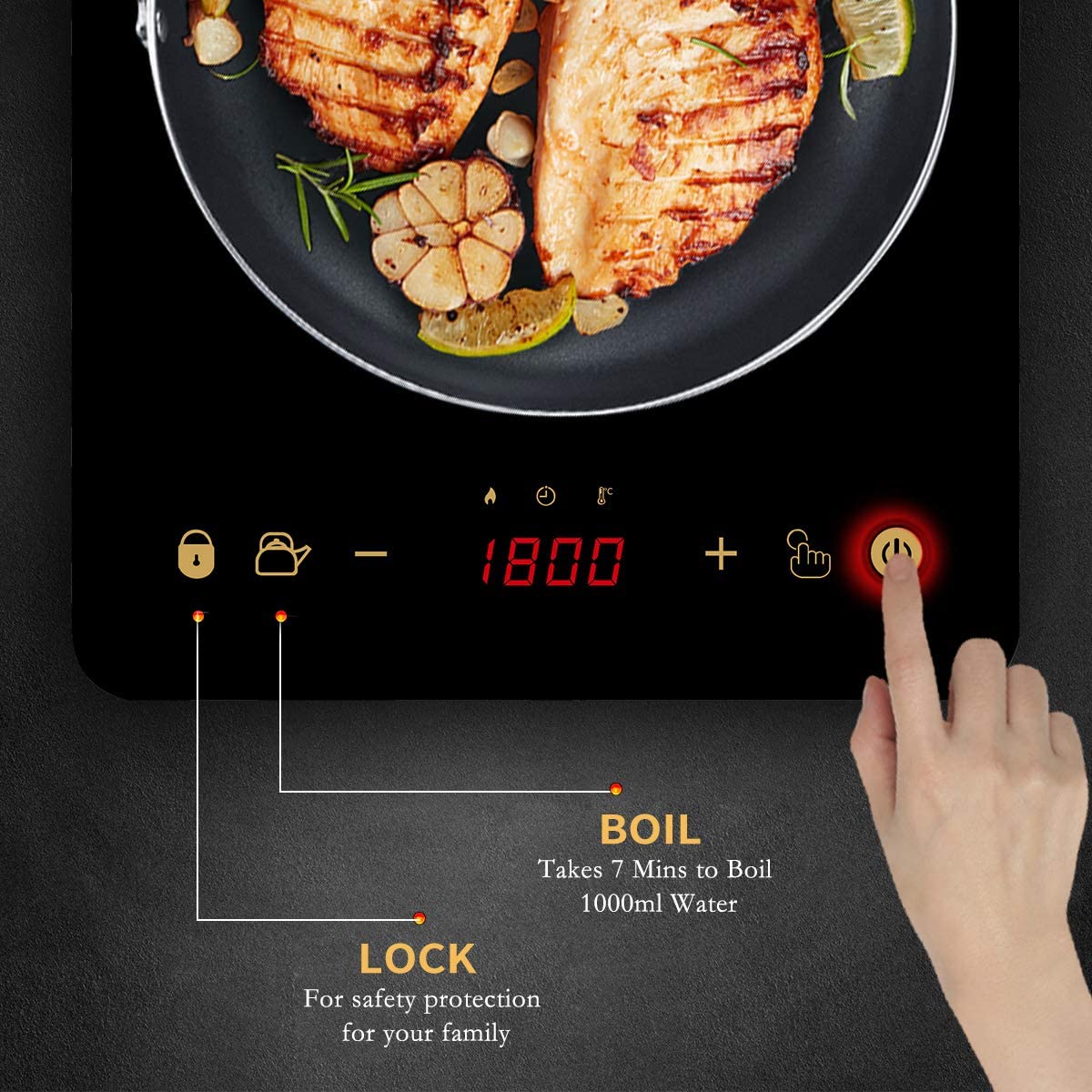 Induction Cooktop 36 inch, POTFYA Induction Cooker 5 Burner Built-in, 7400W Hot Plates for Cooking with Sensor Touch Control,Child Safety Lock