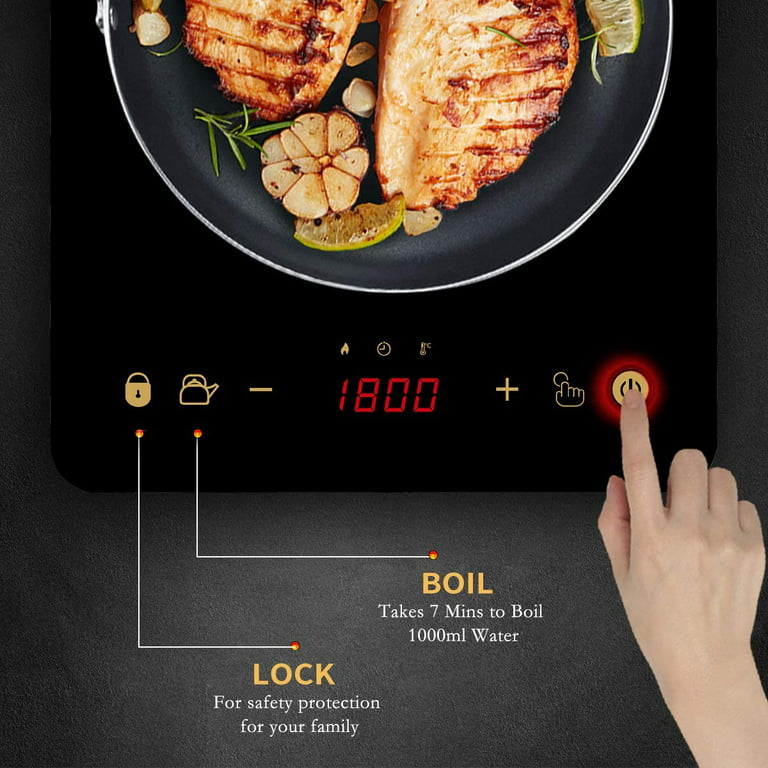 Portable Induction Cooktop,1800W Max induction cooker with Safety Lock, 9  Power Levels and 10 Temperature Setting,3 hours Timer,Touch