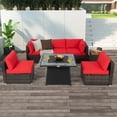 thumbnail image 1 of Costway 7 PCS Patio Furniture Set with 35" Propane Gas Fire Pit Table & Waterproof Cover Red, 1 of 10