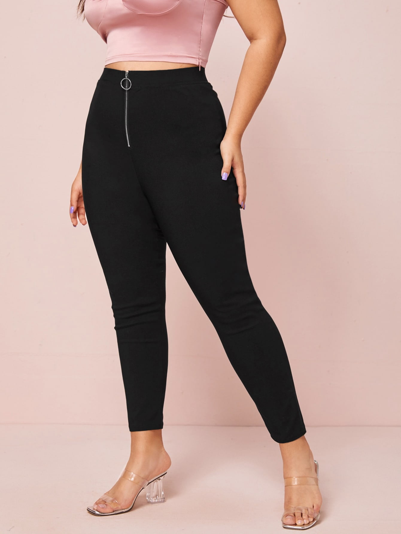 Women's Plus O ring Zip Solid Skinny 