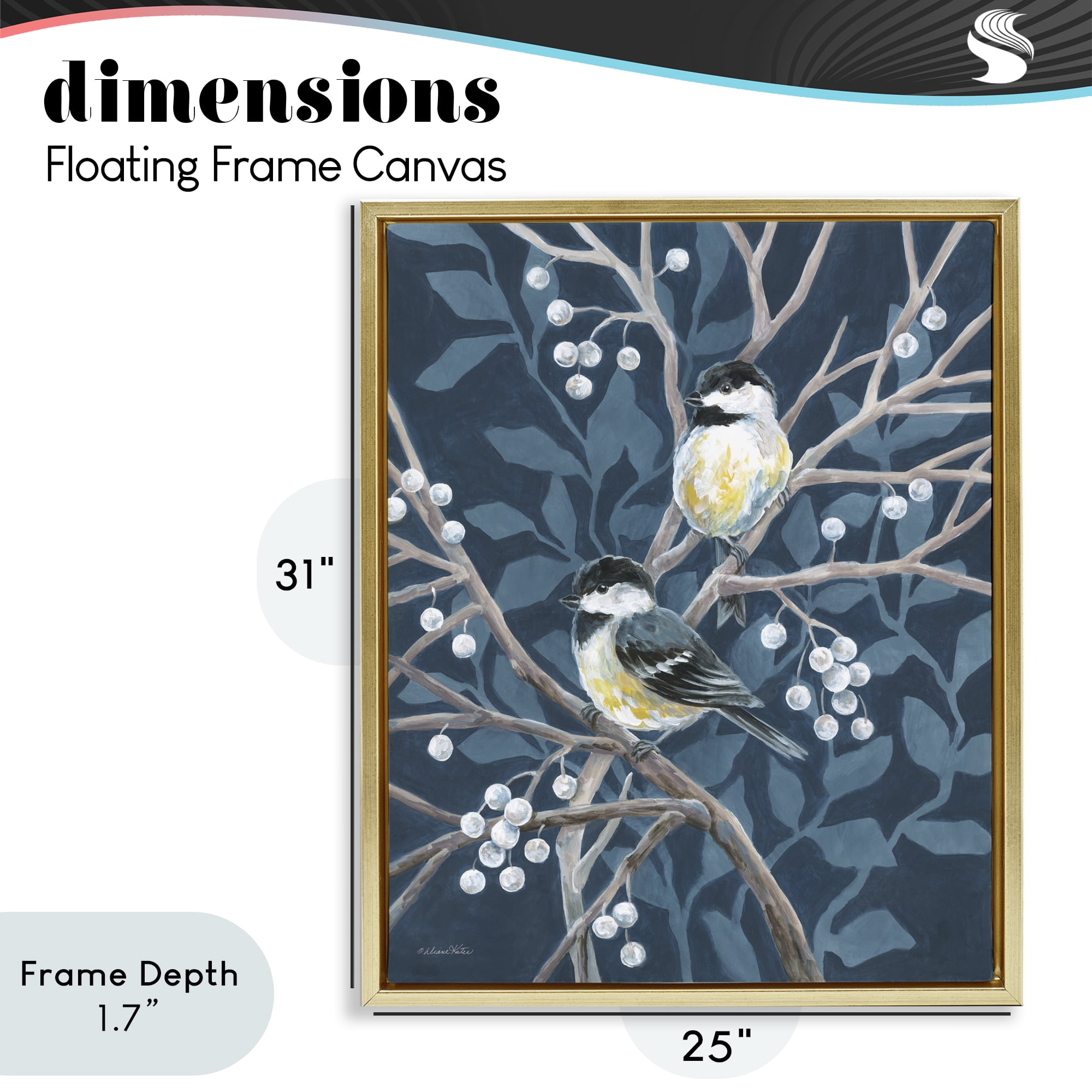 Stupell Industries Chickadees on Winter Berries Gold Framed Floater Canvas Wall Art, design by Diane Kater