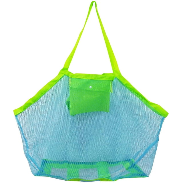 Bolsa de playa de malla grande para juguetes Tote de arena con cremallera para niños Piscina de natación Zapatos de arena de viaje Toallas húmedas 18 x 12 x 18 pulgadas Correas verdes Malla azul brillar Electrónica