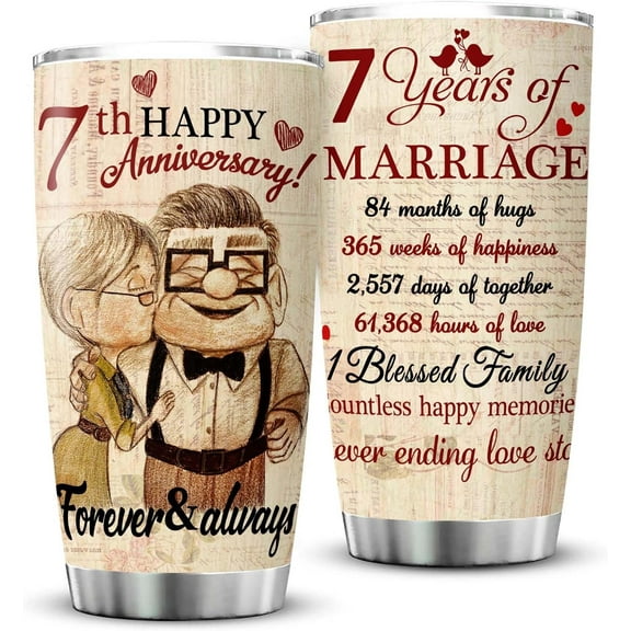 7 Year Anniversary Vintage Gifts, 7th Anniversary Wedding Gifts for Her or Him, Copper Anniversary Tumbler Gifts for Couple 20oz Stainless Steel Insulated Cup Present(1 PC)