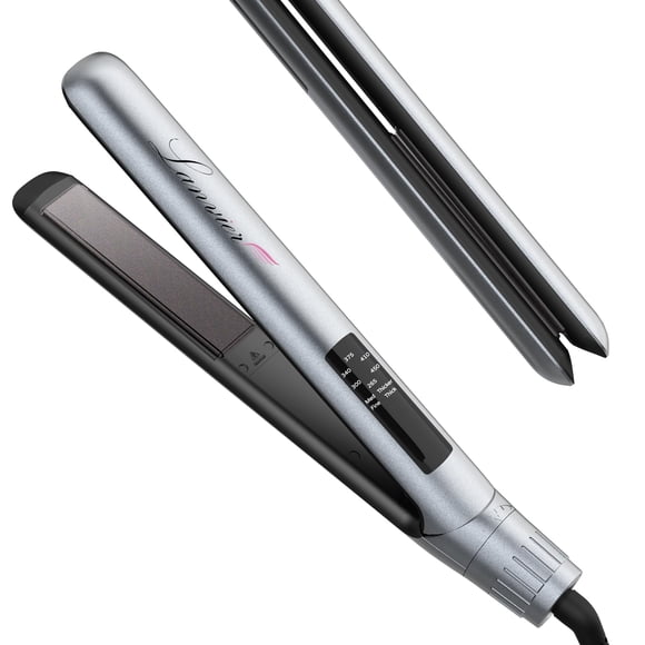 LANVIER Plancha de pelo Plancha 2 en 1 Plancha de pelo y rizador Nano Plata Turmalina Titanio Cerámica Plancha 15 s Calentamiento rápido Giratorio Temp Dial Smart LED Doble voltaje Peinador