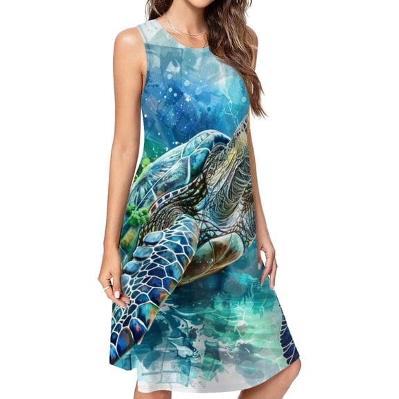 Wildlife Art Turtle Dress Loose Women'S Dress Beach Dresses With Pockets Dresses For Womens