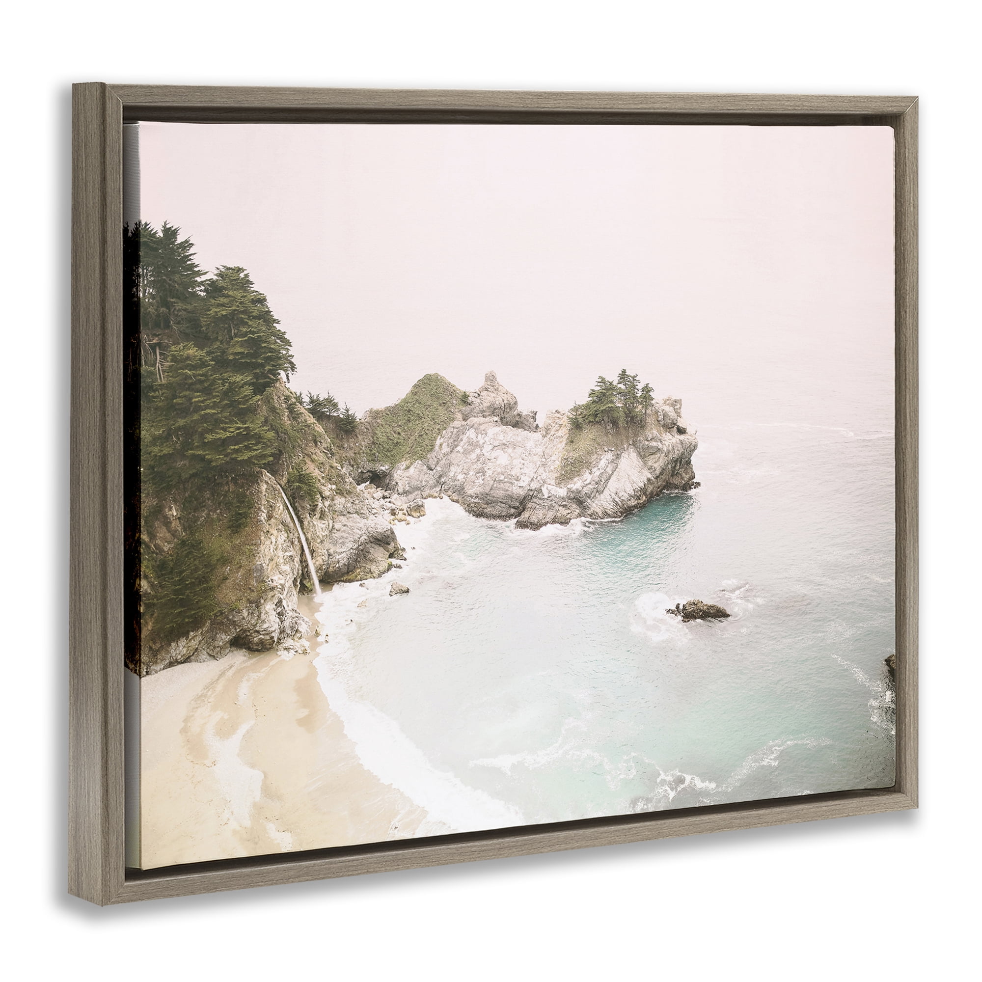 Stupell Industries McWays Falls Seascape Nautical & Beach Photography Brown Floater Framed Canvas Art Print Wall Art, 31 x 25