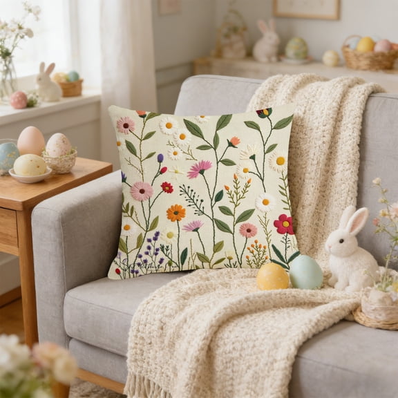 HBYJLZYG Decorative Throw Pillow Case, Boho Botanical Embroidered Pillow Cover, Soft Polyester Cushion Case, Farmhouse Style Cover for Home Decoration