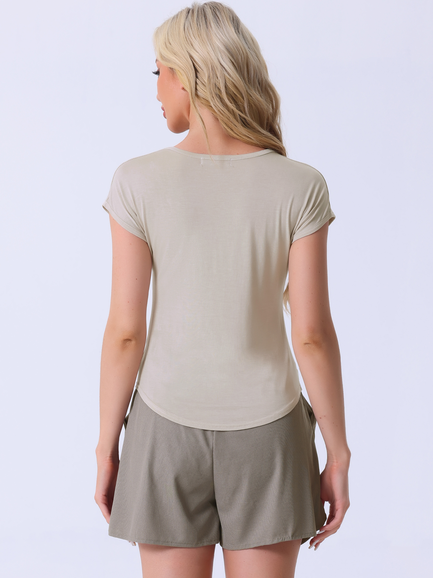 DARING DIVA Comfortable Viscose V-Neck Sleep T-Shirt XS Beige
