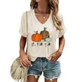 thumbnail image 2 of WREESH Women's Casual Thanksgiving Shirts Pumpkin Graphic Tees Short Sleeve V Neck T Shirts Fall Tops Clothes 2025 White, 2 of 4