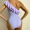 thumbnail image 6 of Summer Tummy Control Bathing Suits For Women's New Cold Shoulder Ruffled Open Back Solid Sexy One-Piece Swimwear Swimsuit Beachwear Up to 65% off, 6 of 9