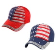 thumbnail image 2 of 2pcs American Flag Patriotic Flag Baseball Sparkle Rhinestone Hat for Women, 2 of 9