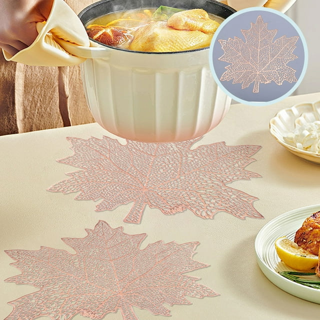 Hollow PVC Maple Leaf Shaped Placemat, Oil Proof Household Western Style Insulation Pad, Decorative Heat Resistant, Easy Clean, Versatile For Placemat Bowl, Home Dining Holiday Decoration