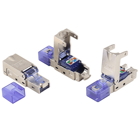 4X CAT8 RJ45 Connector Plug Without Crimping Tool CAT8 40Gbps 50U Zinc Alloy Shielded Network Cable RJ45 Plug (Blue)