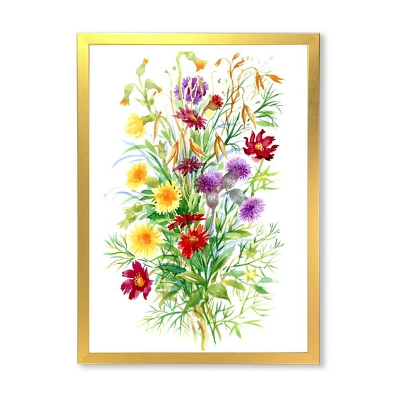 Designart 'Colorful Bouquet Of Wildflowers In Nature' Farmhouse Framed Art Print