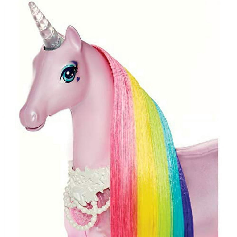 Barbie Dreamtopia Unicorn Toy, Brush 'n Sparkle Pink and White Unicorn with  4 Magical Lights and Sounds