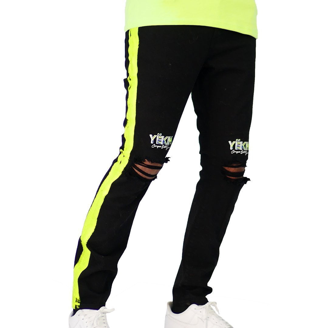 black jeans with yellow stripe mens