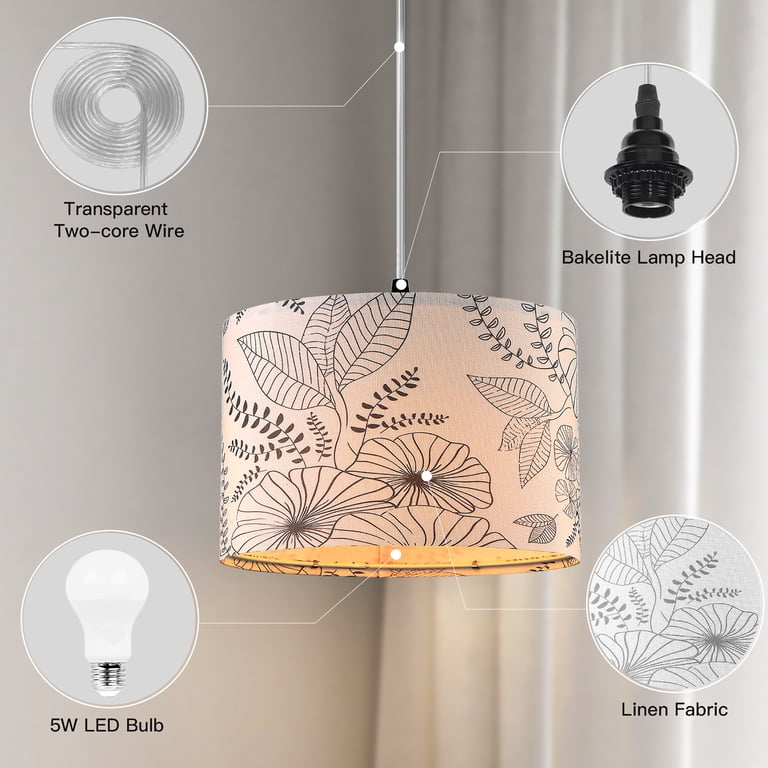 Cinkeda Plug-In Dimmable Pendant Light with Floral Shade photo 4