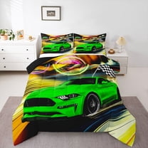 Castle Fairy Sport Car Queen Comforter Set,Geometric Checkered Flag Bedding Comforter Set