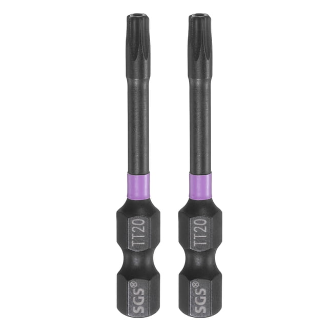Uxcell 2pcs TT20 Torx Impact Screwdriver Bit 1/4" Hex Shank 2" Long Magnetic with Hole