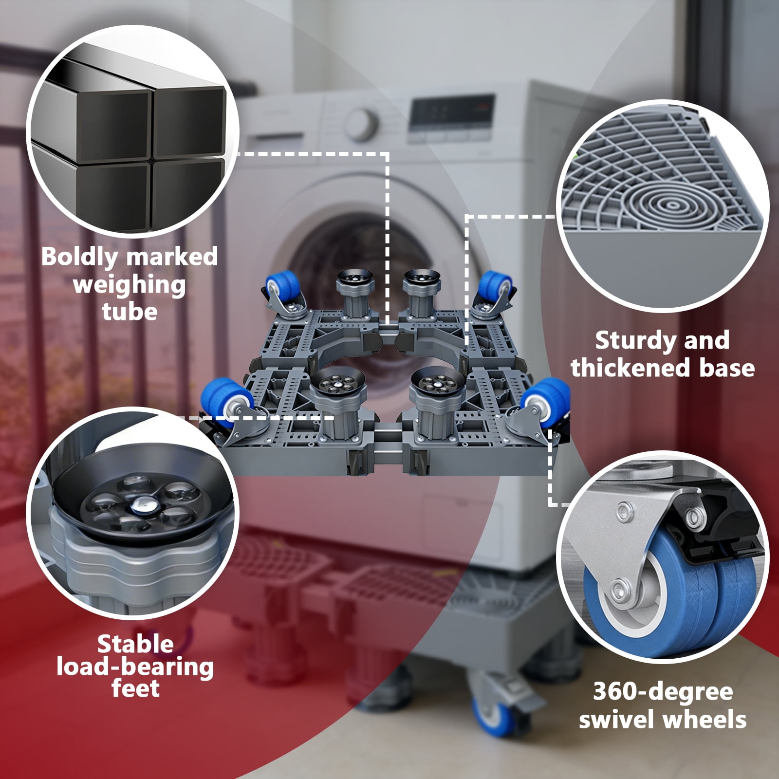 Aniceparthy Mini Fridge Stand Adjustable Refrigerator Stand the universal washing machine bracket has universal wheels Mobile Base Stand Enhanced dual tube 4-pin 4-wheel mobile model