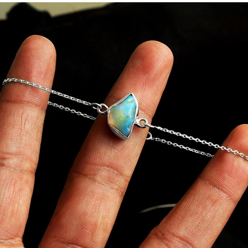 Handmade Ethiopian Opal Bracelet 925 Sterling Silver Charm Jewelry