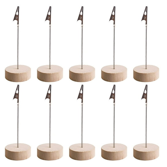 10 Pcs Wood Place Card Holders and 10 Pcs Kraft Place Cards, Photo Holders for Table, Rustic Wood Table Number Holder Stand with Memo Clips for Wedding Party Name Sign