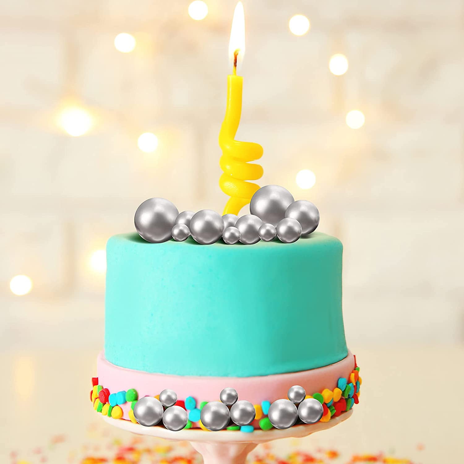 Lot De 48 Boules De Décoration Pour Gâteaux - Or, Bleu, Blanc - En Mousse Et Fil - Pour Anniversaires, Mariages, Fêtes