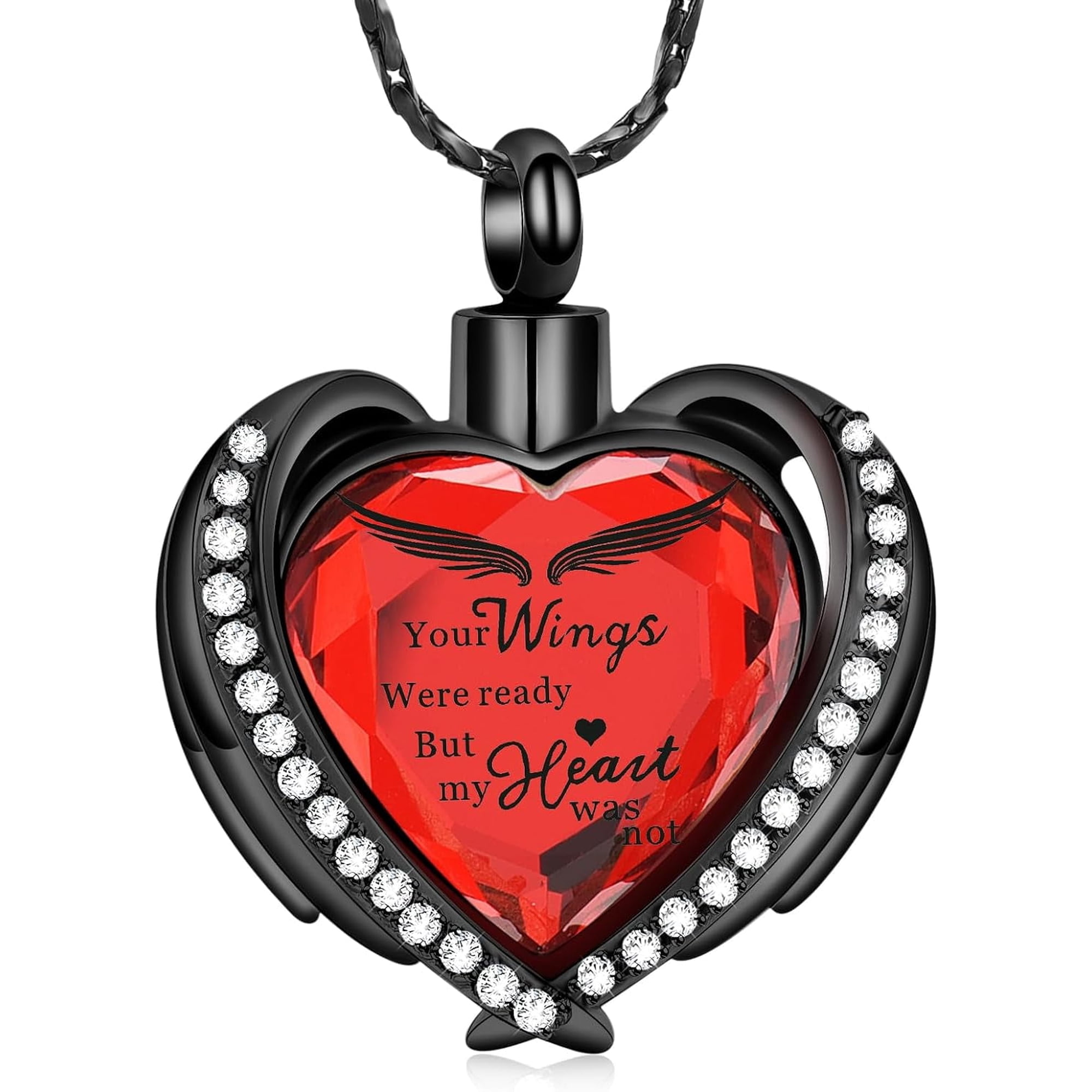 Simulated Birthstone Heart Urn Necklace Angel Wings Mini Urn Keepsake Cremation Necklace for Ashes Pendant Urn Memorial Ash Jewelry