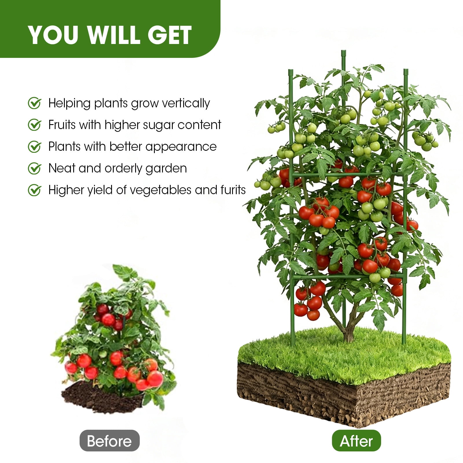 3 Pack Tomato Cage for Garden, Up to 48 Inch Tomato Trellis for Raised Garden Bed, Plant Stakes for Pots, Durable Tomato Plant Support Garden Stakes for Climbing Plants