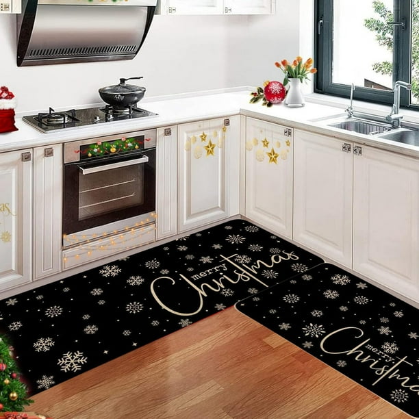 Juego de 2 tapetes navideños para cocina, antideslizantes, de poliéster, antifatiga, acolchados, de 40,6 x 60,9 cm y 40,6 x 122,9 cm, con tiras largas y gruesas para cocina, baño, entrada, porche.