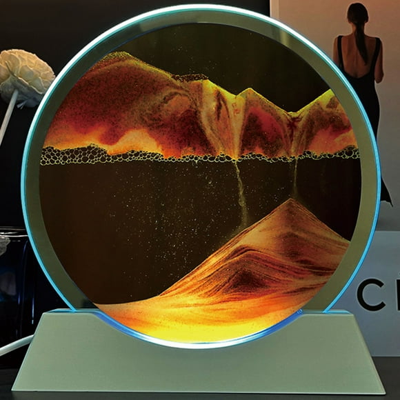 EGNMCR Room Decor, Home Decor Moving Sand Art Picture W/Decor Lamp Sand Art Liquid Motion-Round Glass Sea Sandscape Display Flowing Sand Frame W/Light Relaxing 50ml Quicksand painting
