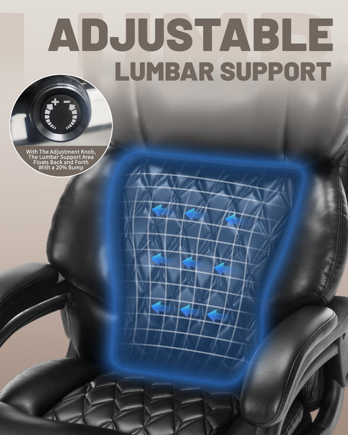 800LBS Large Heavy Duty Office Chair with Massage Footrest, Big and Tall Office Chair with Adjustable Lumbar Support, PU Leather Executive Chair with Extra Wide Seat
