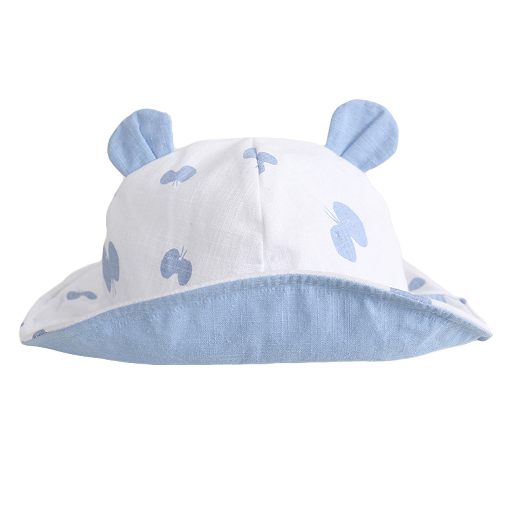 HUJUKULUDUSU Baby Bucket Hat with Bear Ears Wide Brim Sun Protection Fisherman Hat, Infant Unisex, Size: One size, Blue