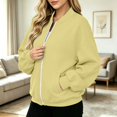 thumbnail image 5 of Full Zip Up Sweatshirt Women No Hood Oversized Loose Casual Long Sleeve V Neck Jacket Fall Winter Sweatshirt Khaki S, 5 of 8