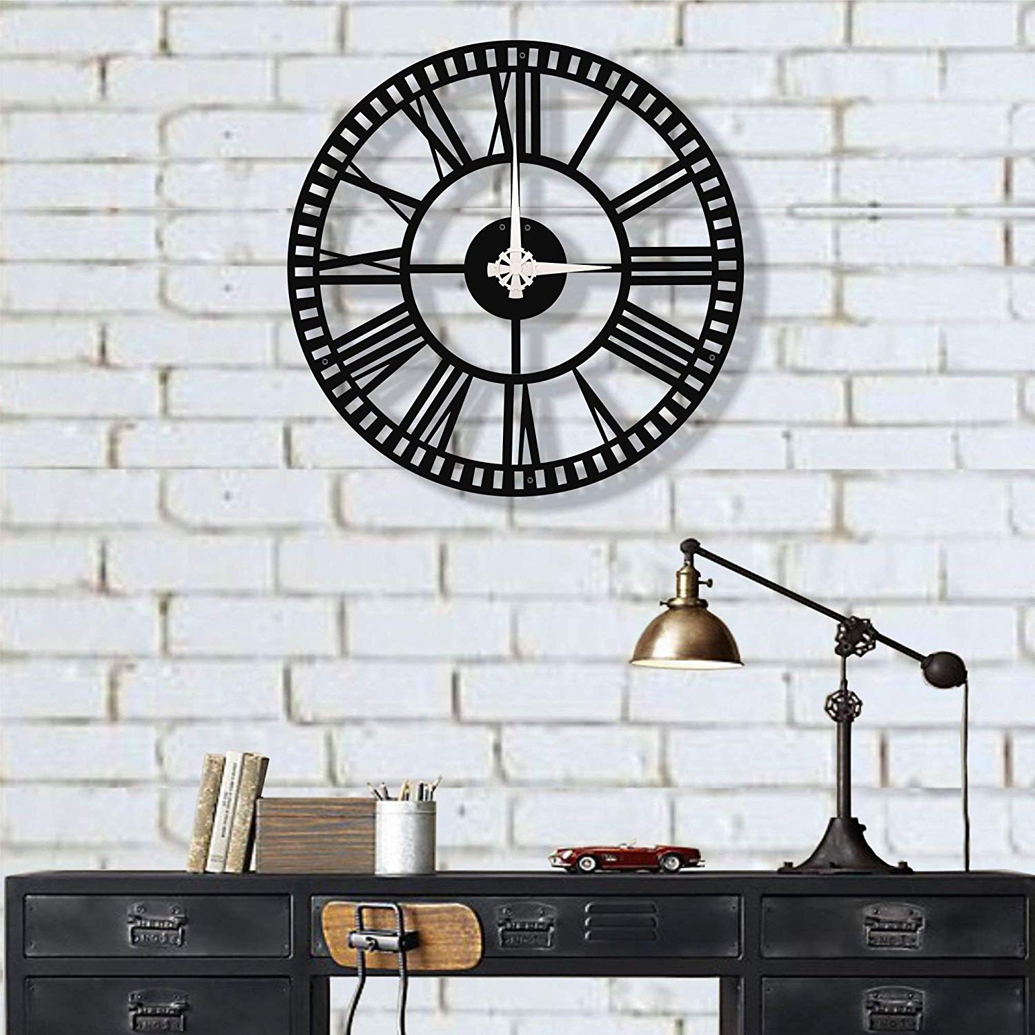 LaModaHome Unique Design Metal Wall Clock Roman Numerals Roman Numbers