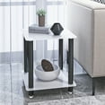 thumbnail image 2 of Resenkos 2-Tier Open Storage Small End Table with Glass Shelves and Removable Wheels, White&Black, 2 of 7