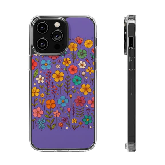 DistinctInk Hybrid (Acrylic / TPU) Clear Slim Fit Case for Apple iPhone 12 Pro MAX (6.7" Screen) - "Blossoming Spring: Joyful Hand-drawn Floral Pattern"