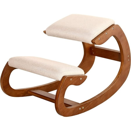 

Linxicn Ergonomic Kneeling Chair for Upright Posture - Rocking Chair Knee Stool for Home Office & Meditation - Wood & Linen Cushion - Relieving Back and Neck Pain & Improving Posture (Wh