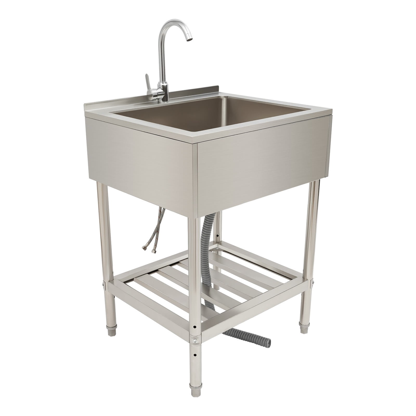 Stainless Steel Utility Sink with Faucet, 25 inch Free Standing Single Bowl Kitchen Sink with Bottom Shelf for Restaurant, Garage, Laundry, Silver