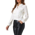 thumbnail image 4 of INSPIRE CHIC Blusa de Manga Larga Metálica Brillante con Estrellas Vintage para Mujeres S Blanca, 4 of 5