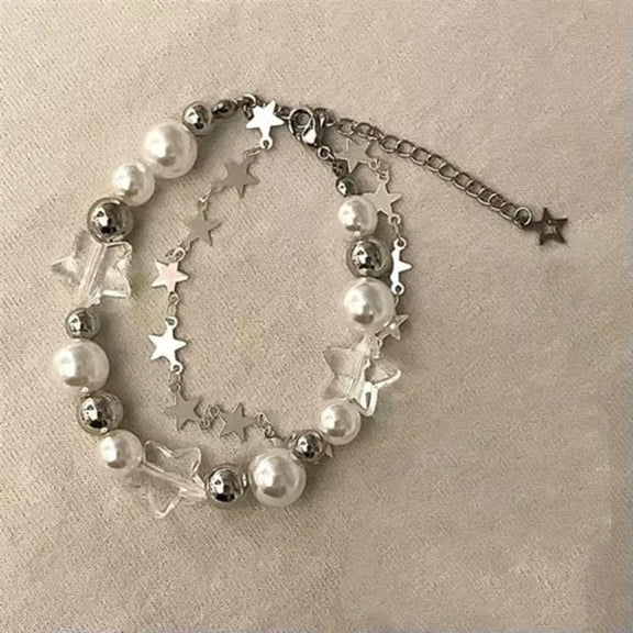 K-KED Star Tassel Chain Double Layer Women Girls Bracelet Y2k Charm Fashion Jewelry^-White