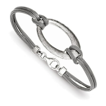 - Sterling Silver Rhodium-plated Brushed Oval Mesh Knotted Bracelet