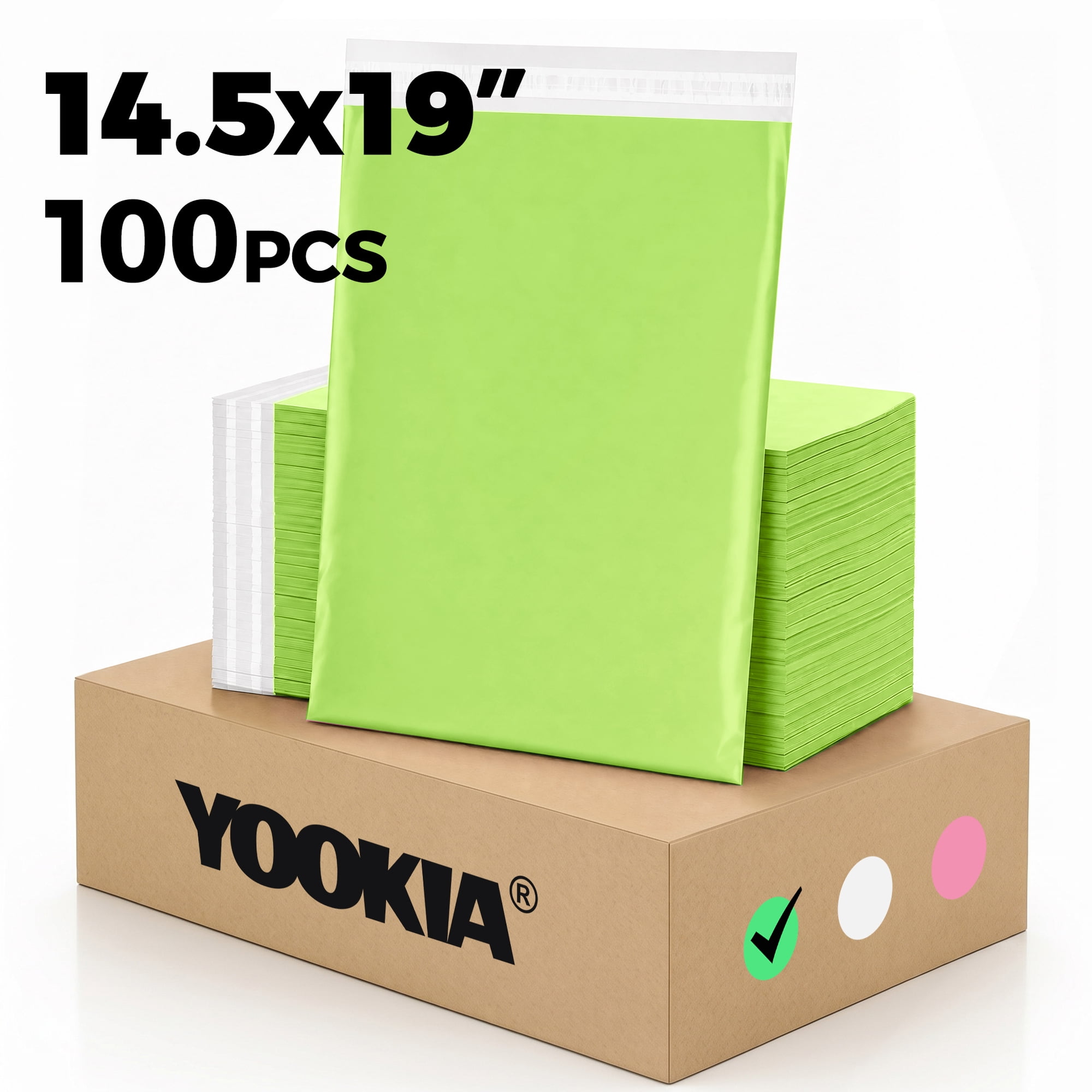 Yookia 14.5x19 Inch Poly Mailers 100 Pcs – Tear-Proof, Self-Sealing, Waterproof Shipping Bags for Clothing & E-commerce Packaging (Green)