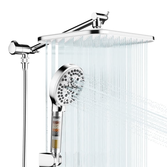 JOMOO 12 Inch Rainfall Shower Head Combo with Filtered Handheld, High Pressure Shower Head Set with Extension Arm, 71 inch Shower Hose, Chrome