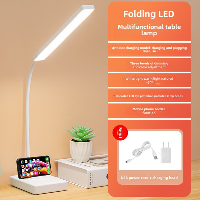 Rechargeable LED Desk Lamp with USB Charging & Power Adapter - 3 Color Temperatures, Adjustable Stand, Eye Protection Design for Students - Portable Reading Light for Study, Reading, or Gift Giving