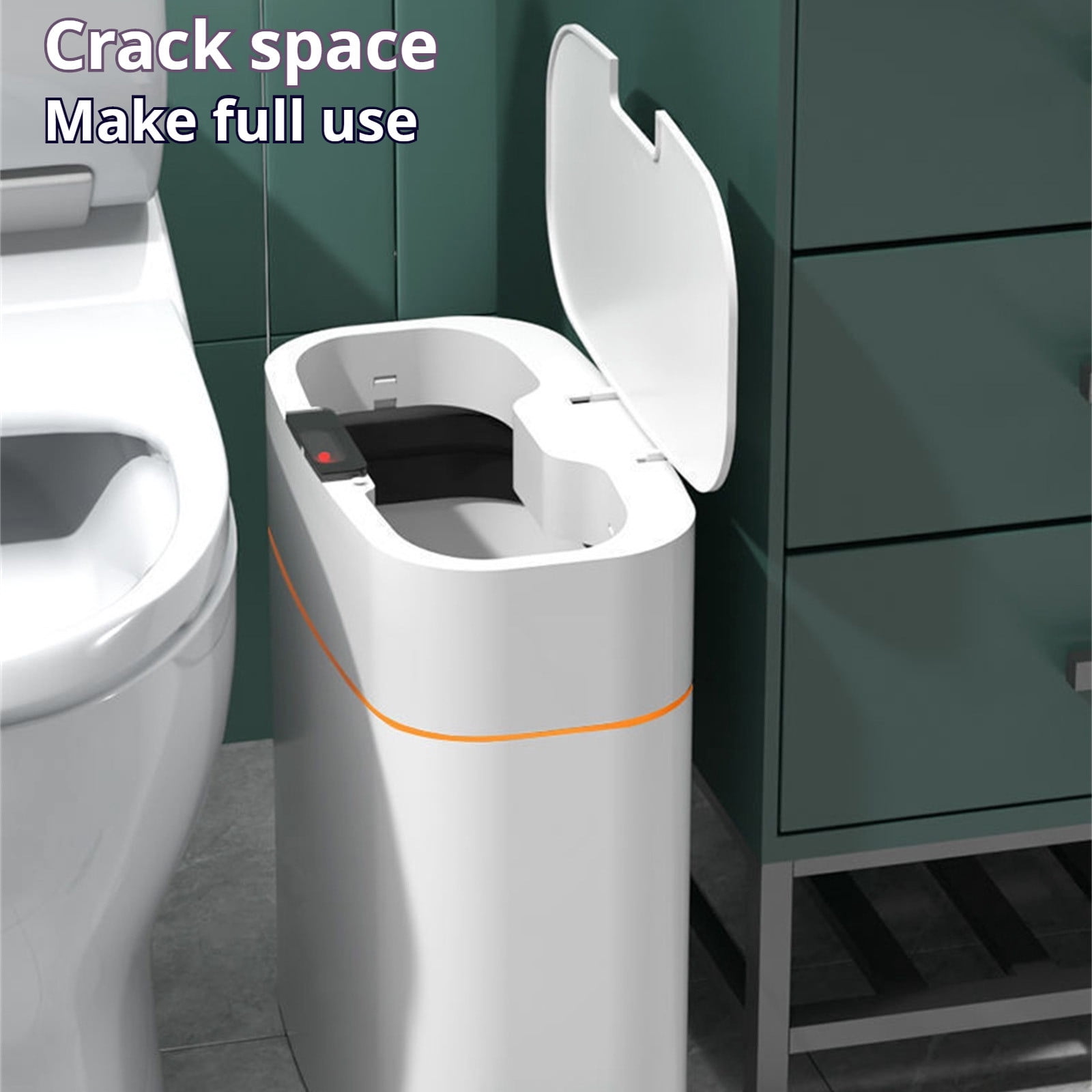 HBBKVI 1.5 Gallon Plastic Touchless Bathroom Trash Can, Motion Sensor Automatic Trash Can, Orange